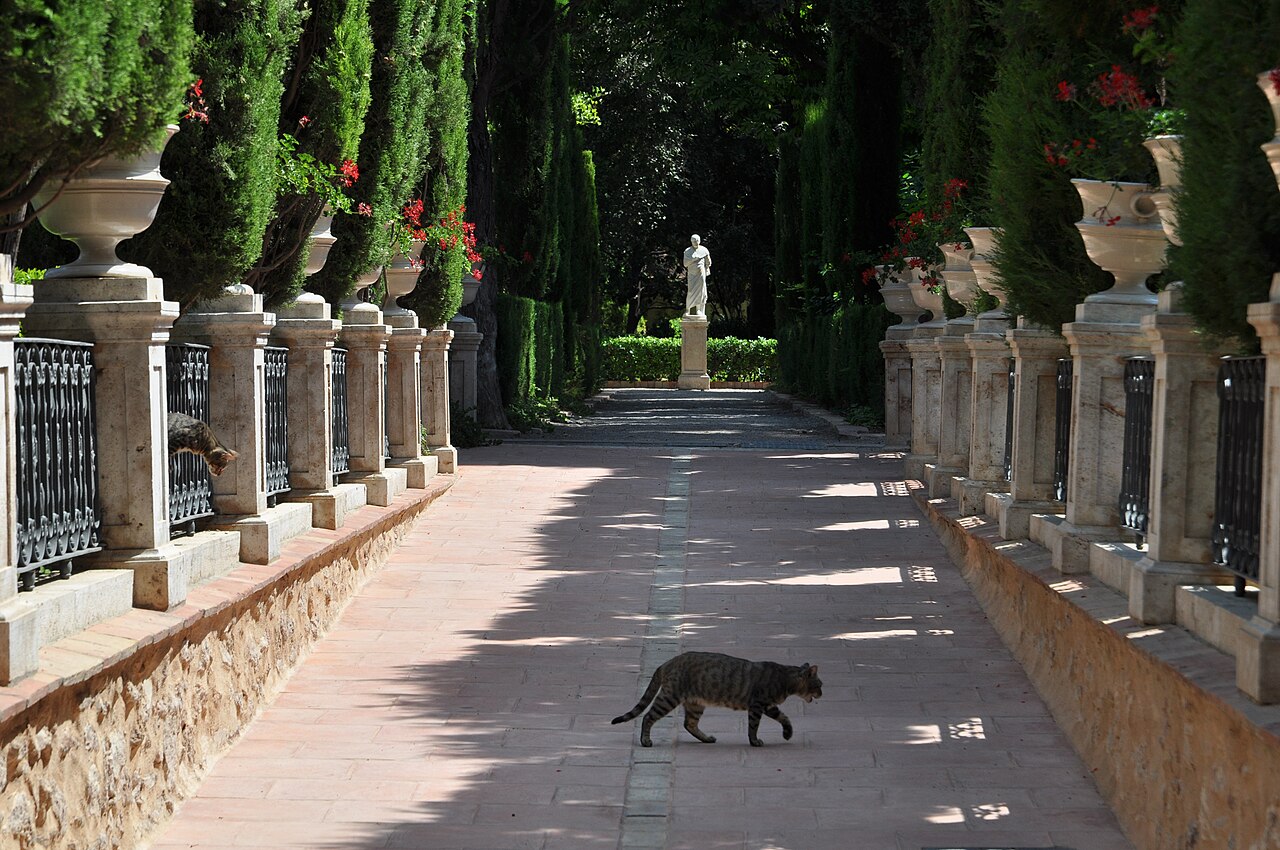 Paseo de cipreses y estatuas de mármol en los Jardines de Monforte de Valencia